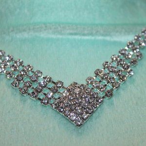 Nwt: Silver Diamond Shaped Clear Crystal Necklace